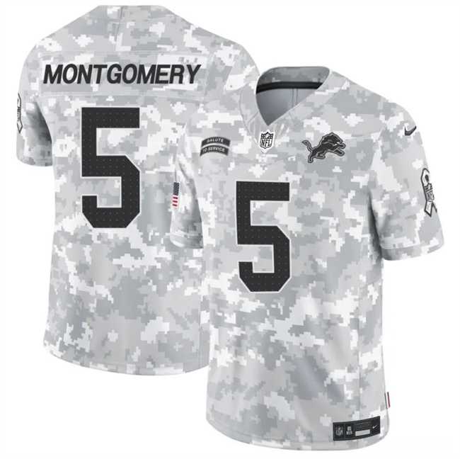 Mens Detroit Lions #5 David Montgomery 2024 F.U.S.E Arctic Camo Salute To Service Limited Stitched Football Jersey Dzhi